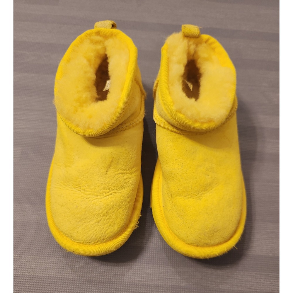 UGG Classic Ultra Mini Yellow Suede Sheepskin Ankle Boots Youth Size 13